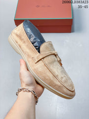 Loro Piana Suede-Style Leather-Effect Loafers, Beige