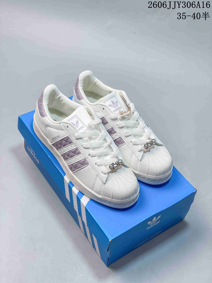 Adidas Superstar II White and Lilac Sneakers