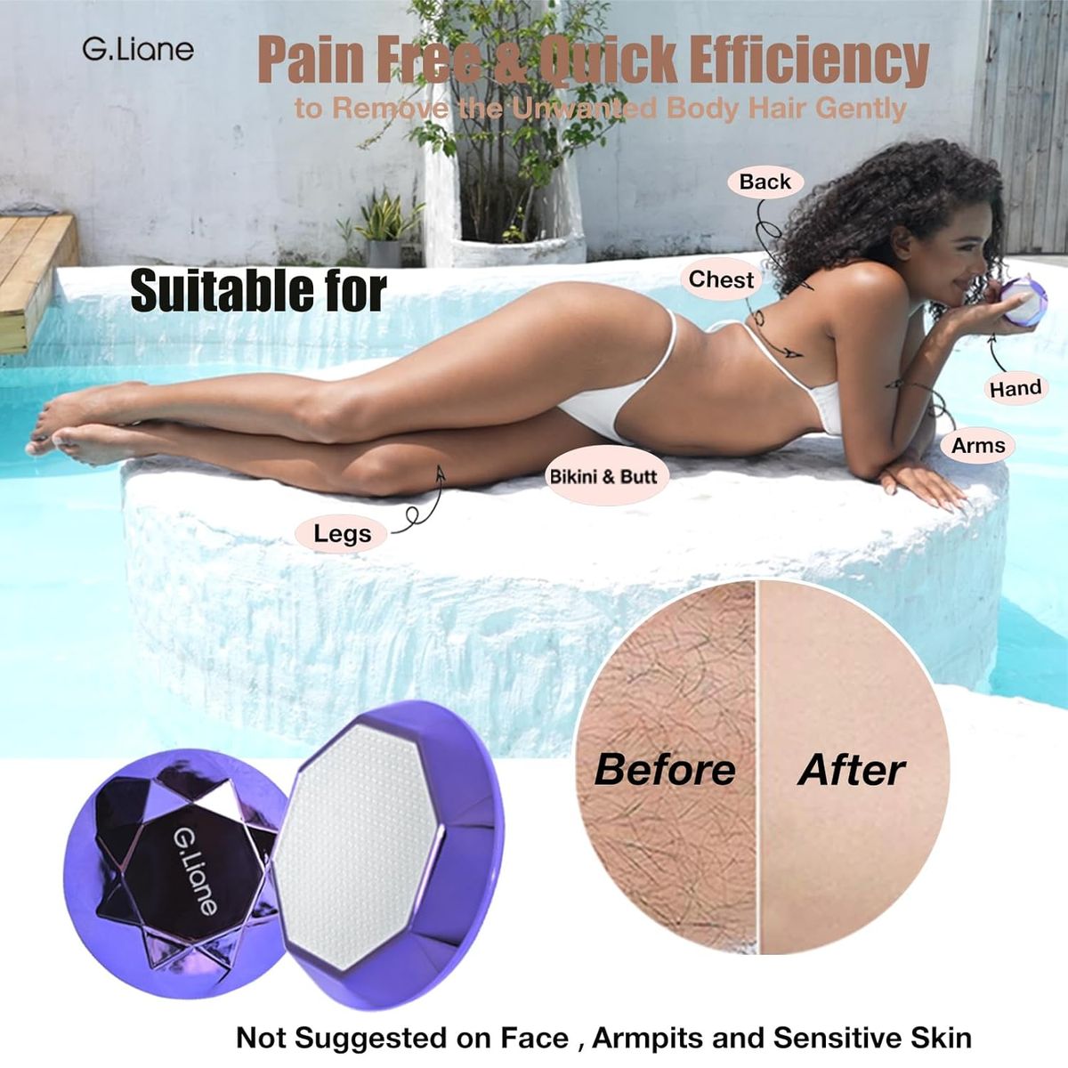 Crystal Hair Eraser, Painless Nano Hair Remover Exfoliation, Gentle and Efficient Glass Hair Removal Device Without Waxing, Natural Epilator for Women and Men(Violet), Hair Removal Device for Women, Permanent Hair Removal for Women