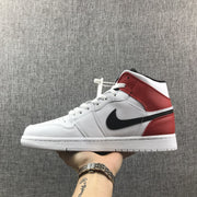 Jordan 1 Mid White Red Black Sneakers 554724-116