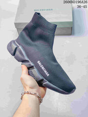 Balenciaga Sock-Style Knit Sneakers, Dark Blue and White