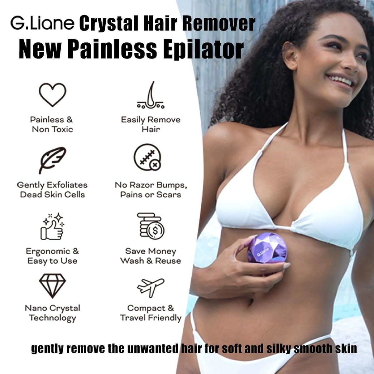 Crystal Hair Eraser, Painless Nano Hair Remover Exfoliation, Gentle and Efficient Glass Hair Removal Device Without Waxing, Natural Epilator for Women and Men(Violet), Hair Removal Device for Women, Permanent Hair Removal for Women