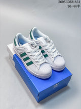 Adidas Superstar White and Green Shell-Toe Sneakers