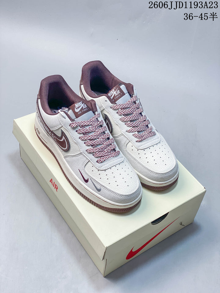 Nike Air Force 1 Low White and Burgundy Sneakers