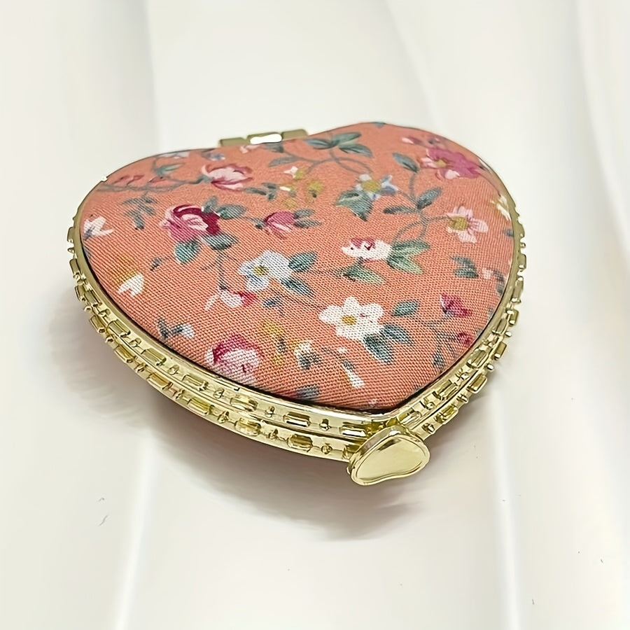1pc\u002F2pcs Portable Heart-Shaped Folding Makeup Mirror, Retro Double-Sided Vanity Mirror for Living Room, Bedroom, Bathroom & Travel Accessories