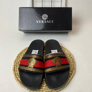 Versace Medusa Slide Sandals with Greek Key Detail