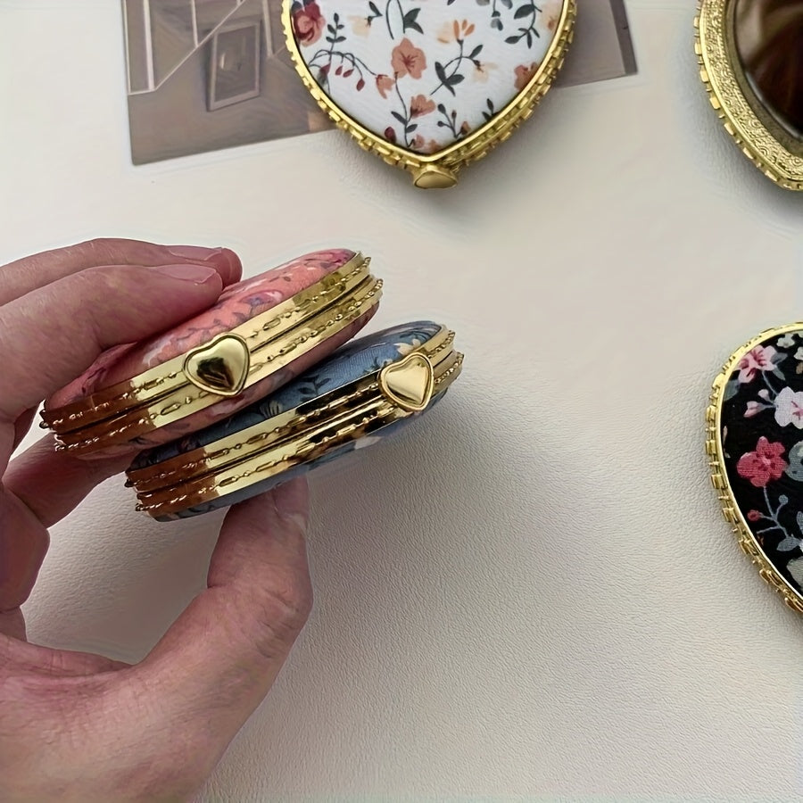 1pc\u002F2pcs Portable Heart-Shaped Folding Makeup Mirror, Retro Double-Sided Vanity Mirror for Living Room, Bedroom, Bathroom & Travel Accessories
