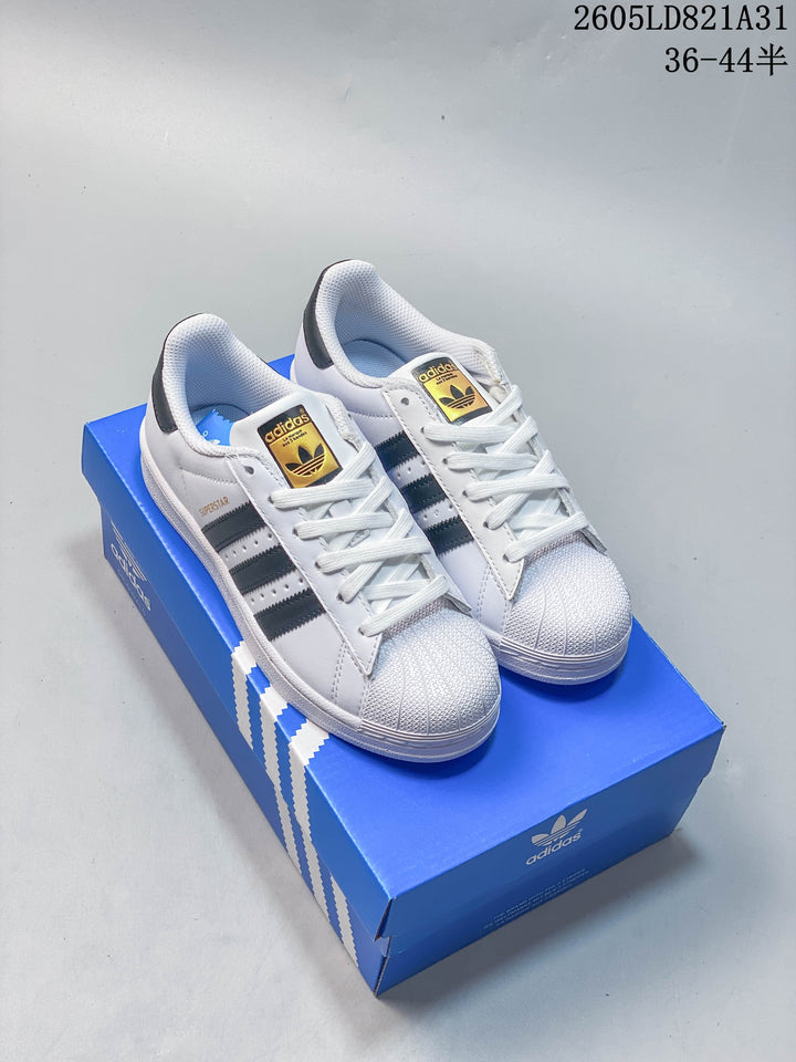Adidas Superstar White and Black Shell-Toe Sneakers