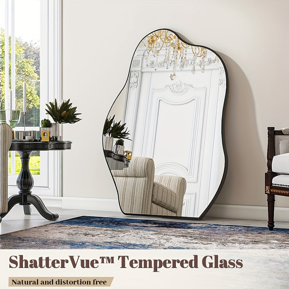 Elegant Asymmetrical Wall Mirror with Wooden Frame - Unique Irregular Shape, Lightweight, Oil-Rubbed Finish for Chic Decor in Living Room, Bedroom, Entryway, Hallway, Mirror Wall Decor