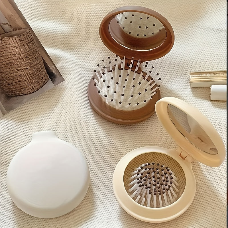 1 Pc Mini Portable Women's Comb For Outdoor, Lightweight Bifold Travel Comb With Mirror