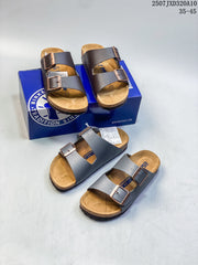 Birkenstock Two-Strap Slide Sandals in Dark Brown