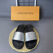 Louis Vuitton Monogram Slide Sandals with Black Footbed