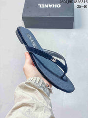 Chanel Navy Thong Sandals with Logo Detail