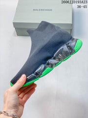 Balenciaga Sock-Style Sneakers in Navy and Neon Green