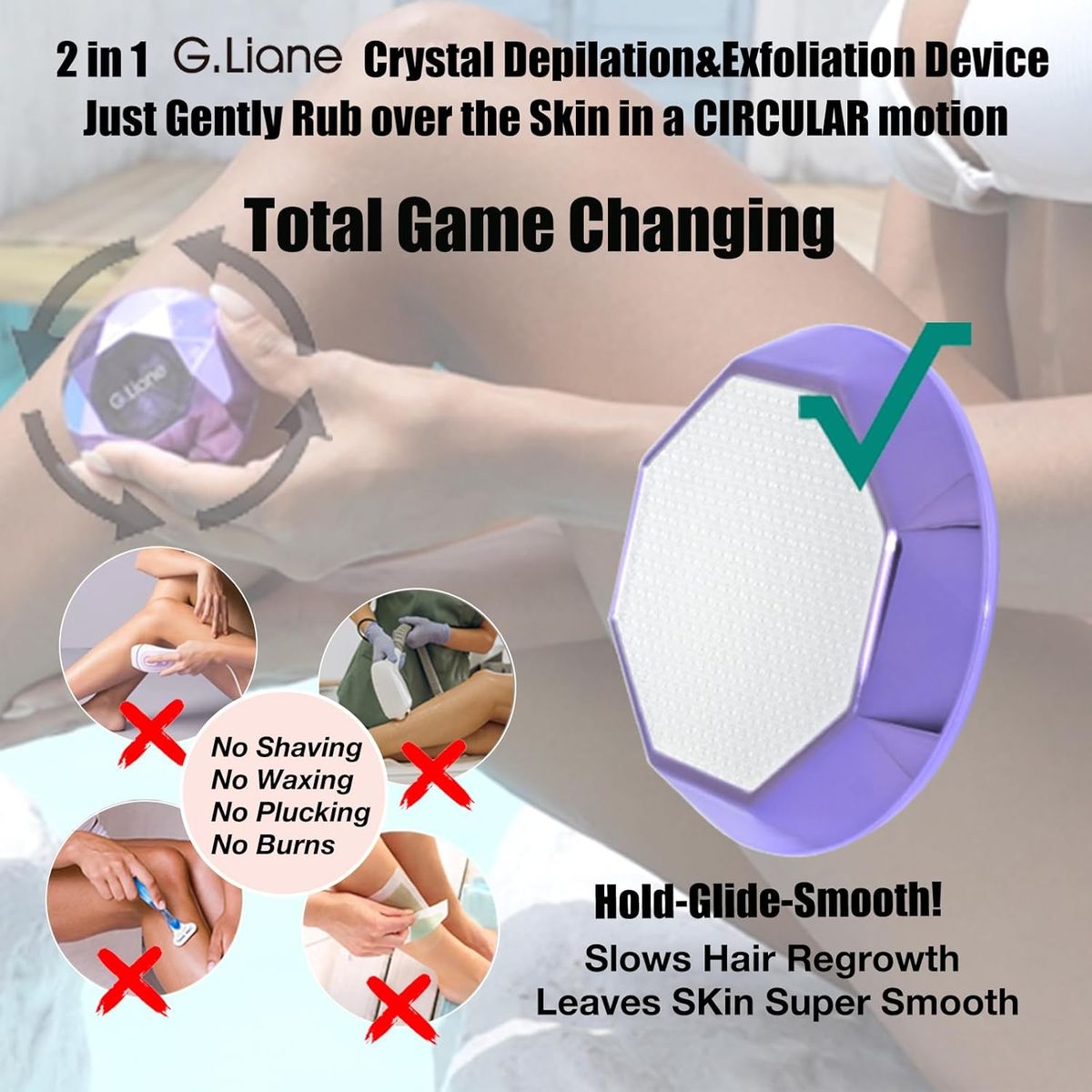 Crystal Hair Eraser, Painless Nano Hair Remover Exfoliation, Gentle and Efficient Glass Hair Removal Device Without Waxing, Natural Epilator for Women and Men(Violet), Hair Removal Device for Women, Permanent Hair Removal for Women