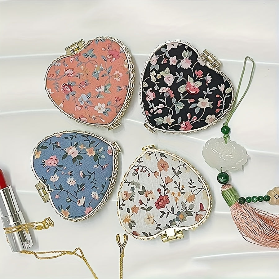 1pc\u002F2pcs Portable Heart-Shaped Folding Makeup Mirror, Retro Double-Sided Vanity Mirror for Living Room, Bedroom, Bathroom & Travel Accessories