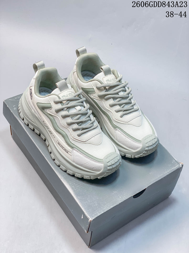 Balenciaga Track-Style Sneakers in White and Sage Green