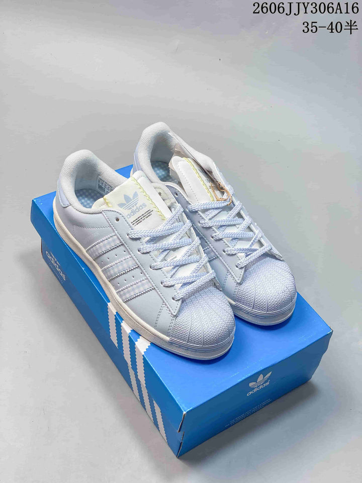 Adidas Superstar II Low-Top Sneakers in White and Pale Blue