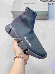 Balenciaga Sock-Style Knit Sneakers, Dark Blue and White