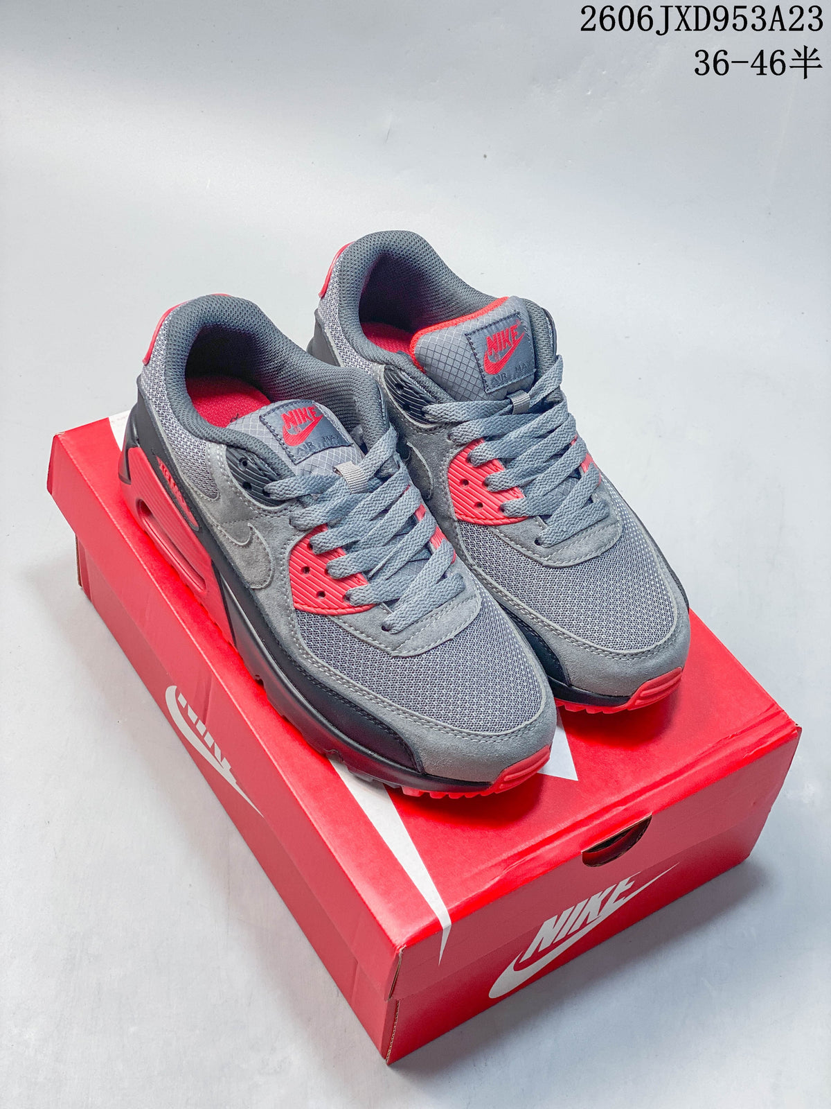 Nike Air Max 90 Gray and Red Low-Top Sneakers