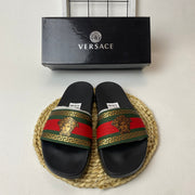 Versace Medusa Slide Sandals with Greek Key Detail