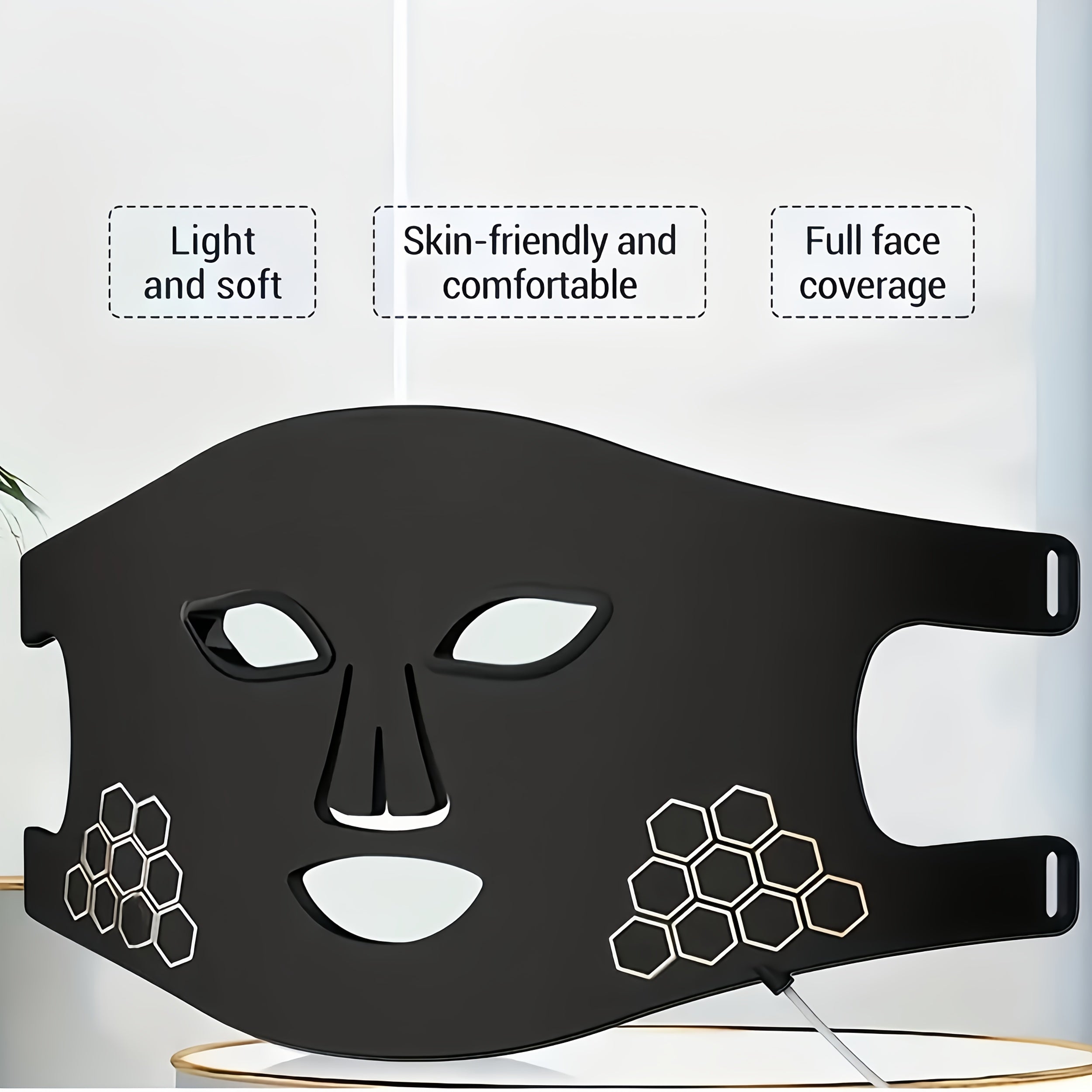 4-Color LED Light Relax Mask with Neck Strap - USB Rechargeable 2000mAh, Bendable Design for Face & Neck, Portable Light Beige Care Tool for Valentine's Day & Festive Gifts, Stylish Beauty Accessory | Honeycomb Structure, Light Relax for Face