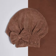 Coral Velvet Bow Bath Cap – Soft & Absorbent Shower Hair Wrap for Women