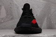 Yeezy 350 V2 Black Red Knit Sneakers with Supreme Detail