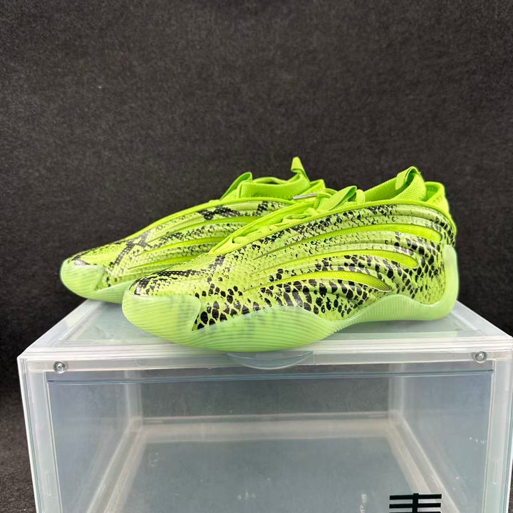 Adidas Yeezy 450 Sulfur Sneakers in Lime Green Snake Print