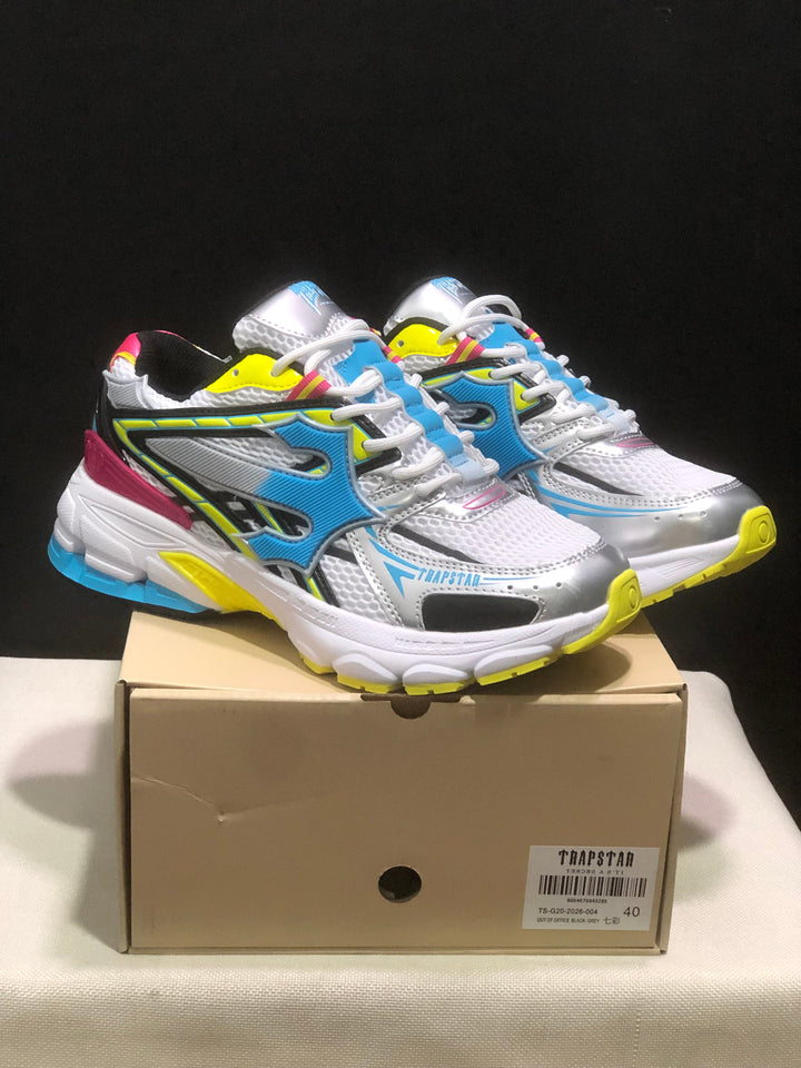 Trapstar Retro Chunky Sneakers in White, Blue and Neon Yellow