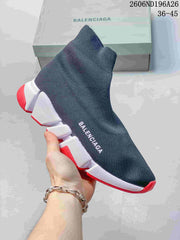 Balenciaga Sock-Style Knit Sneakers, Dark Blue and White