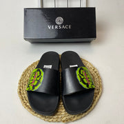 Versace Medusa Slide Sandals with Greek Key Detail