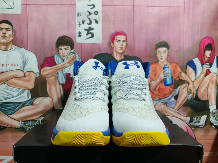 Under Armour White Blue Yellow Basketball Sneakers