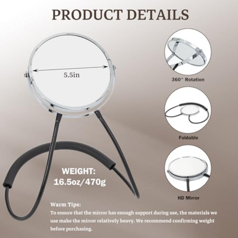 Double Sided Mirror with 5X Magnification & 360° Swivel - Adjustable Gooseneck Arm (Up to 18\