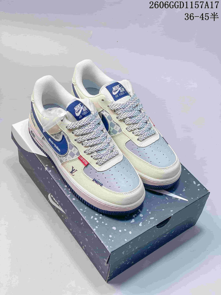 Nike Air Force 1 Low Sneakers in Cream, Gray and Blue