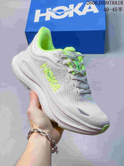 HOKA Bondi 9 Running Shoes in White and Lime