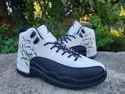 Jordan 12 White and Black Floral High-Top Sneakers