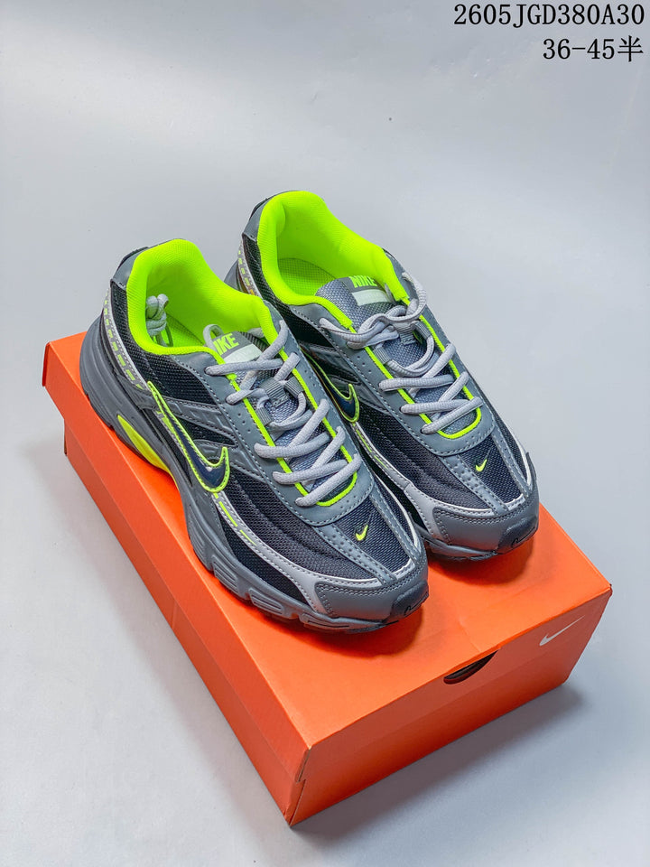 Nike Gray and Volt Retro Running Sneakers