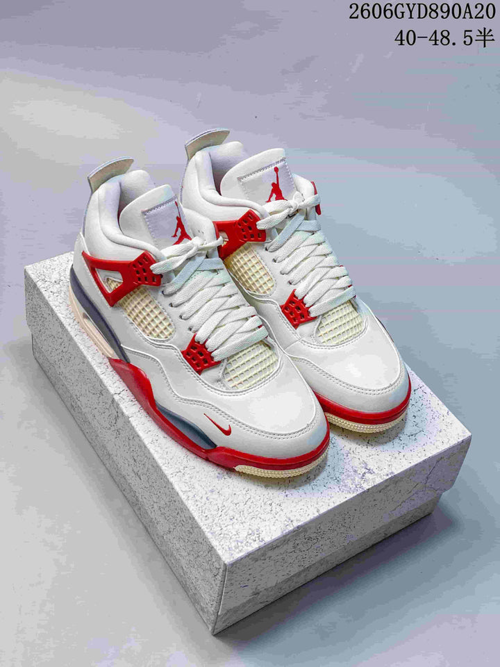 Nike Air Jordan 4 Retro White and Red Mid-Top Sneakers