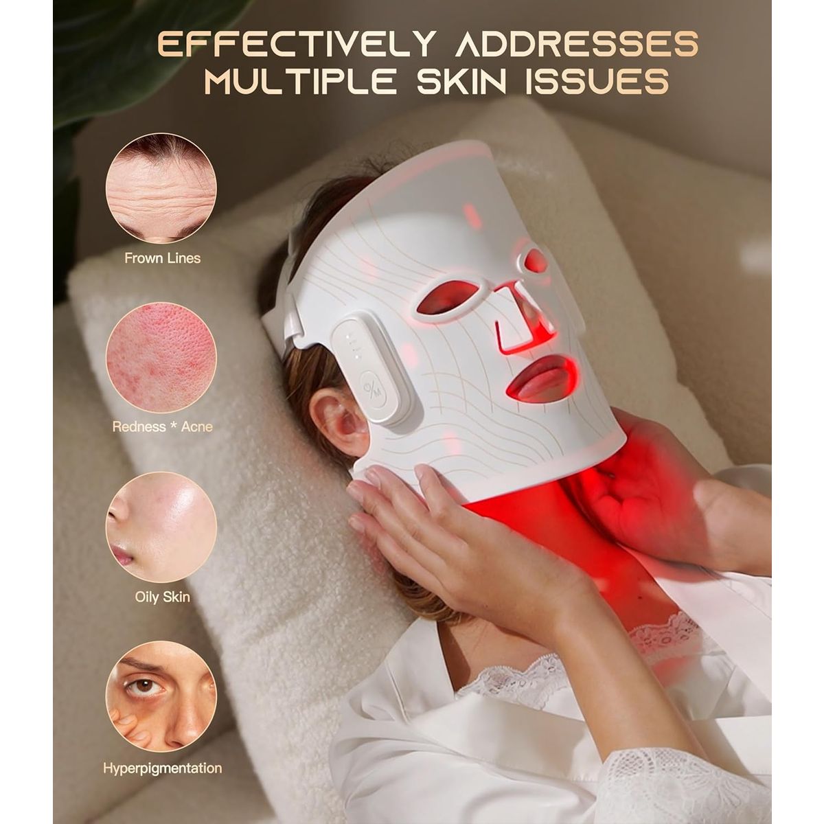 Wireless LED Face Mask with Near-Infrared Red Light (NIR) - 5 Modes, 380-850nm Multi-Wavelength, Rechargeable Beauty Device for Women & Men
