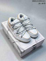 Air Jordan 1 Low White and Grey Sneakers with Gold Accents