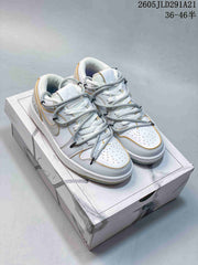 Air Jordan 1 Low White and Grey Sneakers with Gold Accents