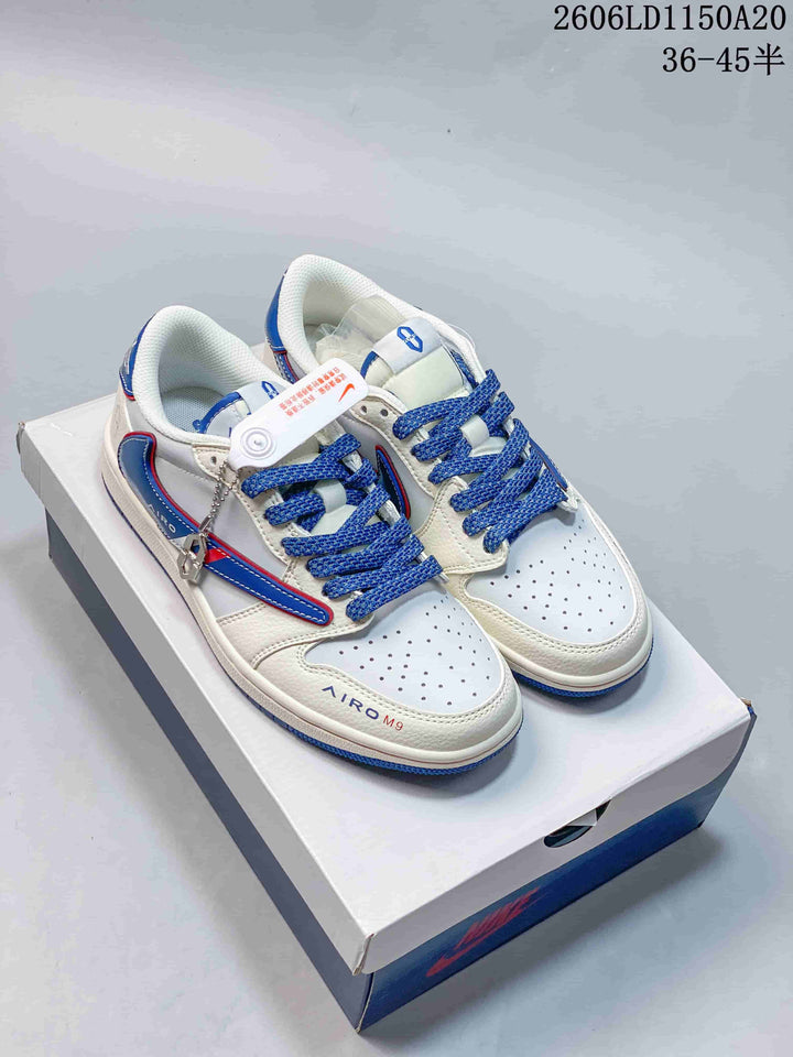 Jordan Air Jordan 1 Low Fragment Travis Scott Style Sneakers, White Blue