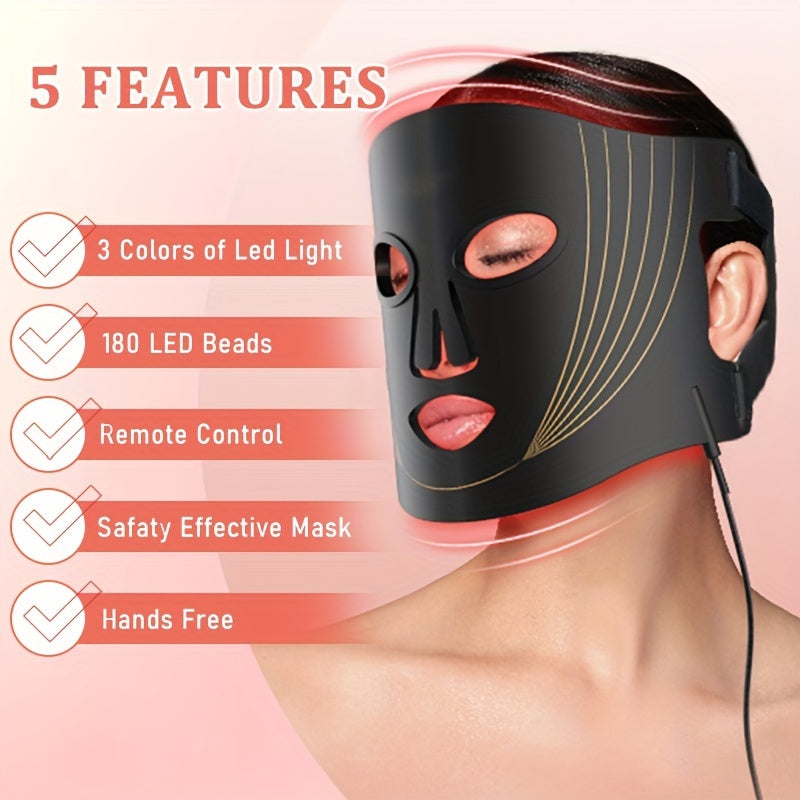 LED Face Mask At-Home 3 Modes Portable LED Light Facial Beauty Mask 180 LED Beads For Daily Skin Care Routine