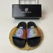 Versace Medusa Slide Sandals with Greek Key Detail