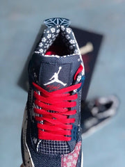 Jordan 4 Sashiko-Style Embroidered Sneakers Navy Red