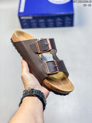 Birkenstock Two-Strap Slide Sandals in Dark Brown