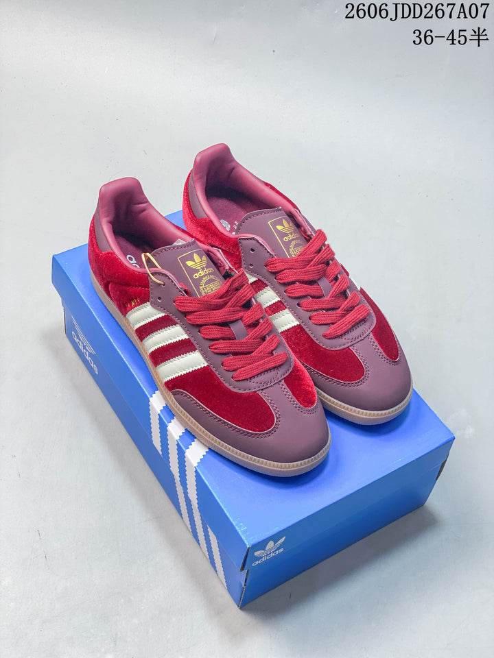 adidas Originals Samba Low-Top Sneakers in Denim and Red