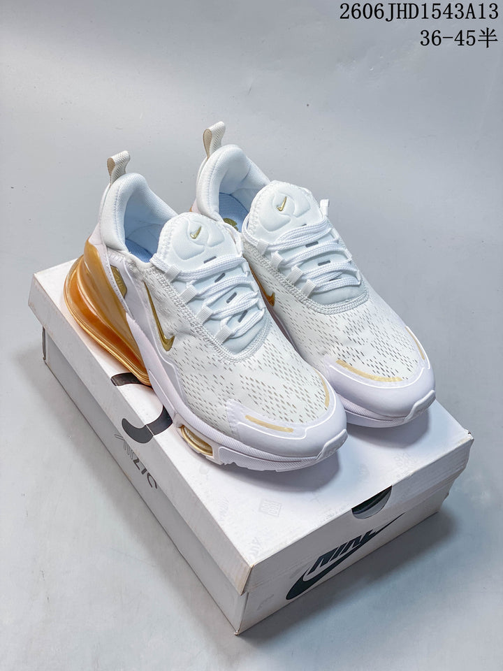 Nike Air Max 270 White and Gold Sneakers