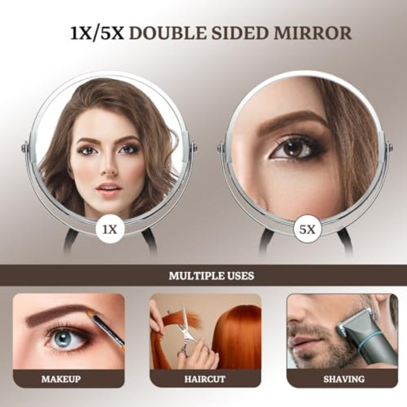 Double Sided Mirror with 5X Magnification & 360° Swivel - Adjustable Gooseneck Arm (Up to 18\